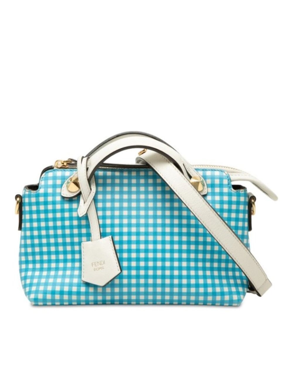 Fendi Gingham Check by the Way Mini Shoulder Bag Blue White Leather